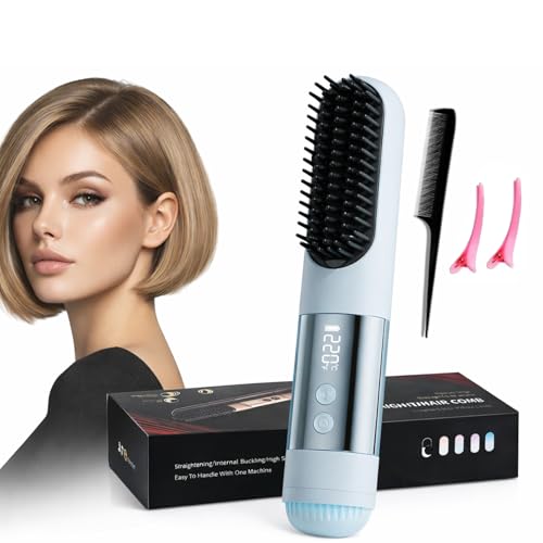 Short Hair Styling Tools, Heated Styling Brush for Short Hair,USB Rechargeable Portable Wireless...