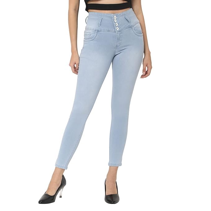 Image of TWGE - Women's High Waist Skinny Fit Jeans - 4 Button, Stretchable Denim Pants - Ankle Length - Stylish Casual Wear