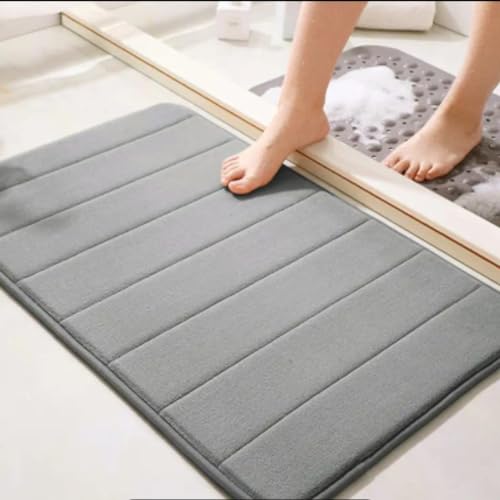 ARBEITERS Memory Foam Bath Mat - 60 * 40 cm Large Bath Mat - Non slip Super Soft Bath Mat- Washable Bath Mat Grey