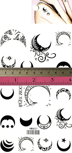 Set 2 Sheets Beautiful Crescent Moon Temporary Tattoos 3D For Men Women Arts Moon Star Cartoon Sticker Sexy Body Festive Party Supplies Design Decorations Neck Chest Shoulder Legs Arm Back #TOP1
