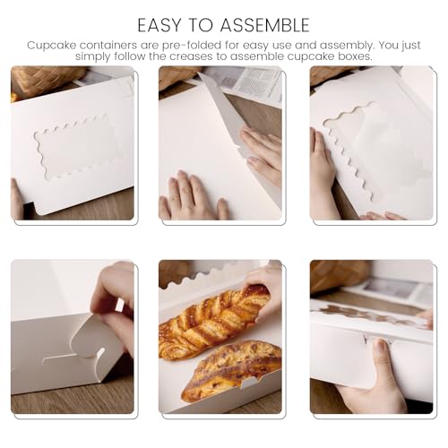 Johouse HJOH2818 6 Pack Bakery Boxes, 12X8X2.5 Inches Large White Cupcake Containers thumb #2