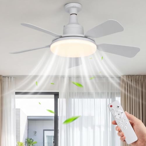 Image of INHXSZU Ceiling Fan with Light and Remote Control,3 Color Dimmable LED E27 Socket Fan Light,3 Speed Adjustable Timing Light Bulb Fan for Bedroom,Kitchen,Living Room,Garage(61CM)
