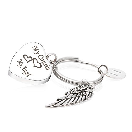 GIONO Cremation Jewelry Personalized Initial Charm Ash Urn Keychain My Cousin My Angel Keepsake Memorial Pendant