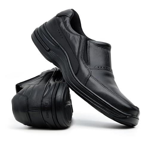 Sapato Social Masculino Napole em Couro Legítimo Calce Fácil Conforto 5010 (43, Preto)