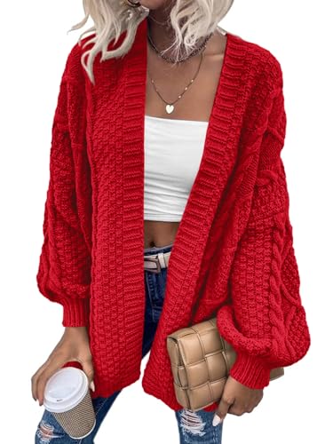 Image of Dyexces Womens Oversized Cable Knit Long Sleeve Lantern Cardigan Sweaters