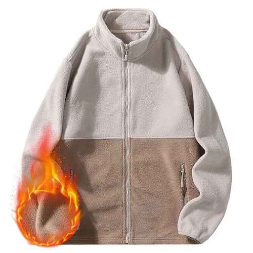 Full Zip Polar Fleece Jacket Men Colorblock Lightweight Soft Winter Coats Outdoor Windproof Jackets with Zipper Pockets2