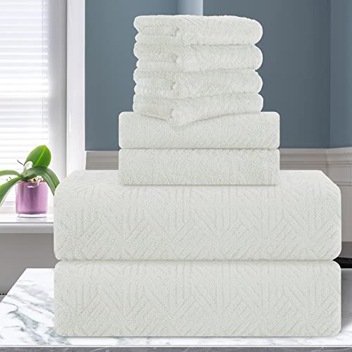 Extra Large Bath Towel Sets Of 8, 2 Large Bath Towels Oversized, 2 Hand Towels, 4 Washcloths, Soft Microfiber, Quick Dry, Highly Absorbent Bath Towels For Bathroom Kitchen Spa Hotel Gym(Cream White) #TOP6