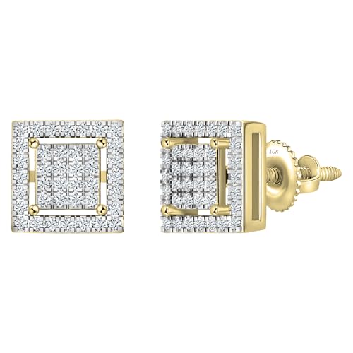 Dazzlingrock Collection 0.32 Carat (ctw) Round White Diamond 7.50mm Square Shaped Hip Hop Iced Out Studs in 10K Solid Gold, Unisex Design Ladies, Mens Real Diamond Earrings