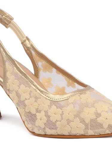 Image of TRYME Women's Floral Embroidered Mesh Mules Style Pointed Toe Slingback Stilettos Heel Sandals