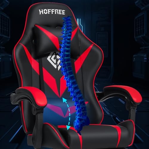 HOFFREE Massage Gaming Chair for Kids Computer Gamer Chair with Footrest and Lumbar Support Reclining PC Game Chair with Headrest for Gaming Room Red and Black - Image 3