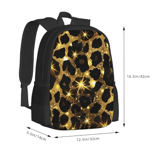 Gold Black Glitter Leopard Print Backpack Large Capacity Backpacks Leisure Travel Daypack 12.5X5.5X16.5 inch2