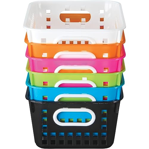 Image of Really Good Stuff Medium Plastic Book Baskets, 11 inch by 7.5 inch by 4.5 inch, 6-Pack | Neon Group Colors, Versatile Storage Solution for Classroom, Home, & Office