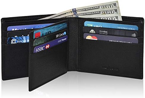 NeoMonte Black Leather Bifold Wallets for Men - RFID Protected Front Pocket Wallet 1 ID…