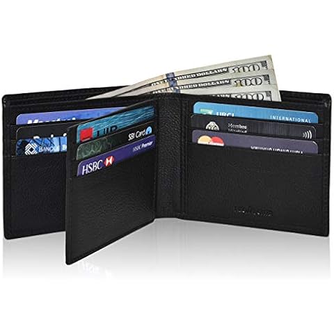 NeoMonte Black Leather Bifold Wallets for Men - RFID Protected Front Pocket Wallet 1 ID… Cover