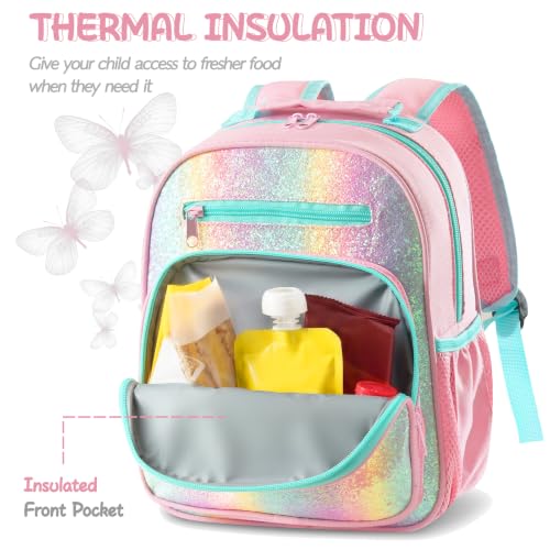 Image of Girls Backpack 5-8,Kindergarten Elementary School Kids Backpack for Girls,Lightweight Butterfly Bookbag with Chest Strap
