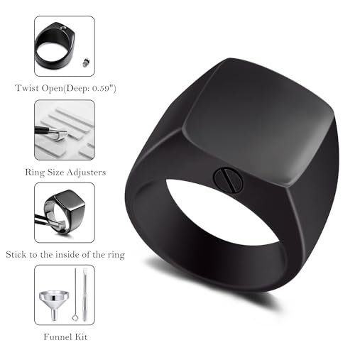 Personalized Stainless Steel Cremation Urn Signet Ring Custom Color Picture Engraving Black & White Photo Memorial Gift Image Band Keepsake with Ring Size Adjusters2