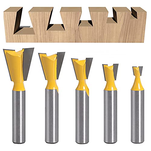 WSOOX 5 Stück Schwalbenschwanz Fräser Bohrersets Schwalbenschwanz Gemeinsame Fräser Set mit 8 mm Schaft(1/4\ 3/8\ 1/2\ 5/8\ 3/4\)