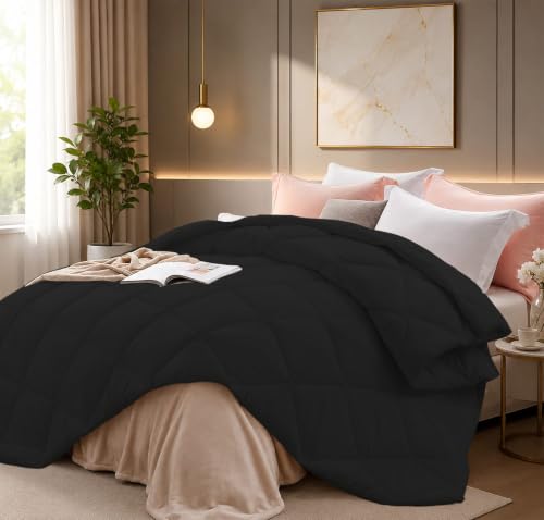 Image of Super Comfort Microfiber 400 GSM Single Bed Comforter for Heavy Winter Blanket Quilt Diamond Stitch (60 inch x 90 inch Inches /152cm x 228cm) - Comforter Single Bed|Black