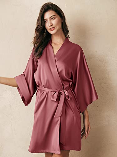 Aw Bridal Bridesmaid Robes Satin Kimono Robes For Women Solid Wedding Party Robes Sexy Lingerie Nightgown, Desert Rose L #TOP1