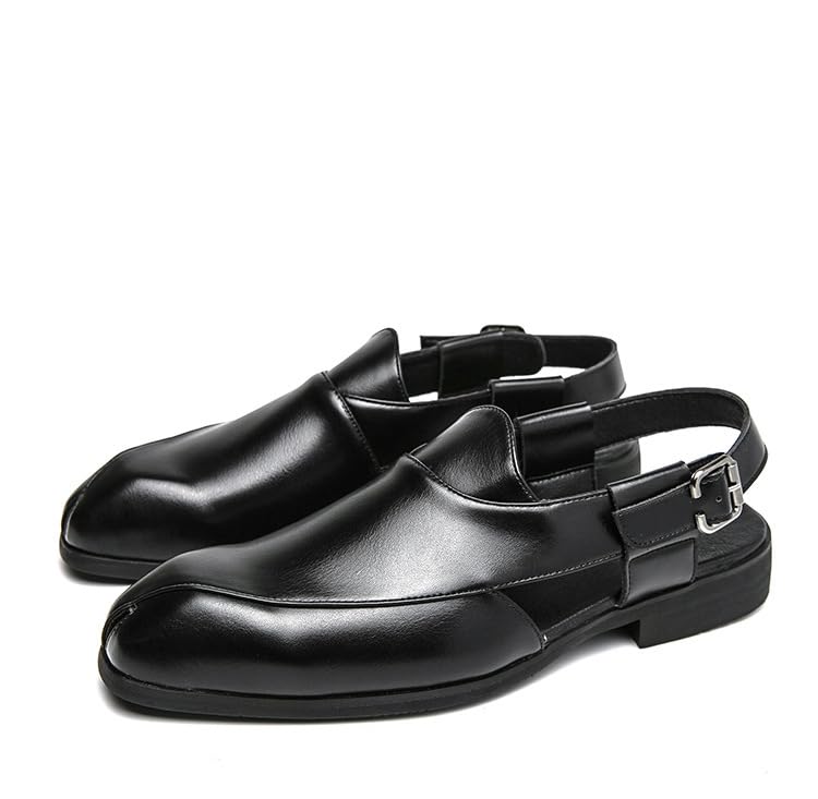 Mens Glossy Leather Low Heel Sandals Fashion Comfortable Non-Slip Closed Toe with Adjust Buckle Strap Flat Oxford Shoes Summer Breathable BusinessLightweight Loafers