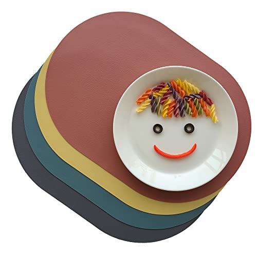 Pogning Home Silicone Placemats Set of 4 - Heat Resistant Washable and Wipeable Non Slip Place Mats, Waterproof Modern Dining Table Mats, Oval 16.9