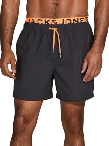 JACK & JONES Badehose Herren lang Badeshorts Doppelter Bund Maui JJSWIM Kurze Hosen Schwimmhose Shorts Größe:L Farbe:Shocking Orange (12281192)