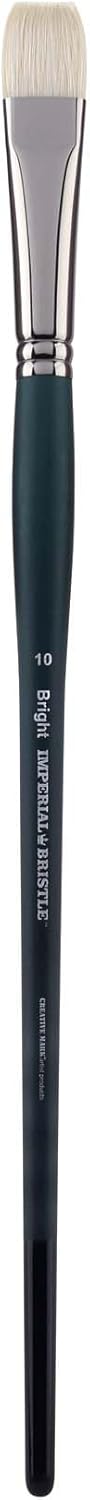 Creative Mark Imperial Professional Chungking Hog Bristle Brush - Bright # 10, Handmade Long Handle Oil Paint Brushes for Artists, Nickel-Plated Brass Ferrules, Stiff Yet Soft Natural Bristles