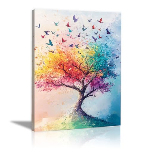 Toile arbre de vie colorée CUDAOO 40x60cm pour décoration murale chambre et cuisine