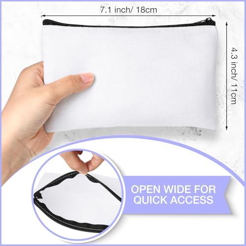 Image of Reginary 80 Pack Canvas Zipper Makeup Bags Bulk Pencil Pouches Blank DIY Craft Canvas Cosmetic Bag Pouch with Zipper for Makeup Cosmetic Toiletry Stationary Storage(White and Black Zippers)