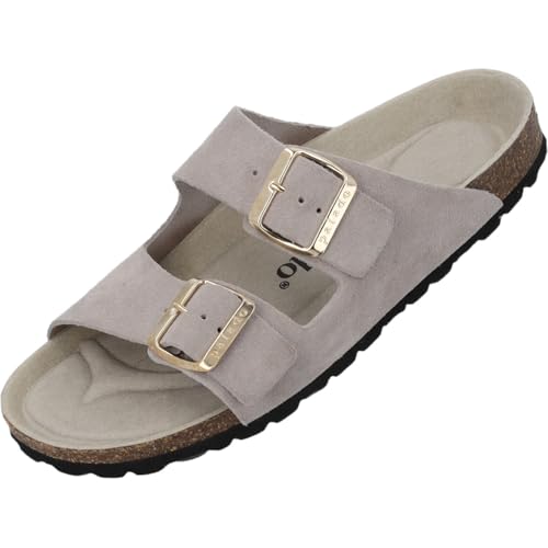 Palado Pantoletten Damen Korfu Mono - bequeme Sandalen Made in Spain - Hausschuhe mit dämpfendem Kork-Fußbett - modische Sommerschuhe Grau UK7 - EU40