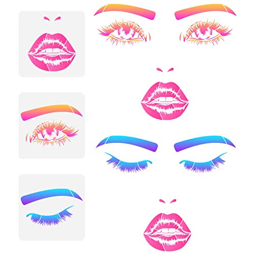 FINGERINSPIRE 3Pcs Lip Eyes Painting Stencils 11.8x11.8inch Facial Features Stencils Reusable Closed Eye Stencil Mouth Lips Pattern Drawing Template to Draw Faces On Wall Wood Fabric