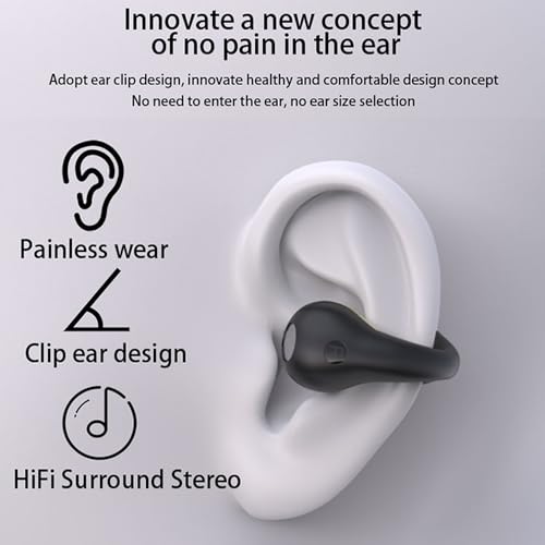 Image of Open-Ear Wireless Headphones Bluetooth Clip On Mini Earbuds Charging Case Ear Buds Sports Bone Conduction Headphones Earphones for Workout Driving Walking (Black)