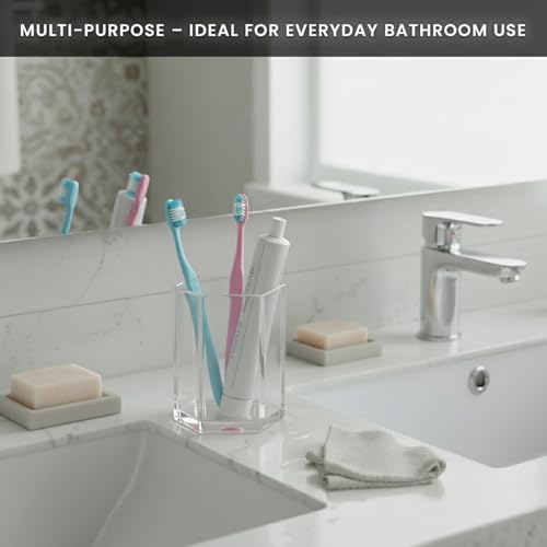 Image of Acrylic Pen Holder for Desk | Hexagonal Cute Pen Holder | Multipurpose Clear Acrylic Makeup Organizers, Clear Toothbrush Holder Cups & Pencil Cups for Classroom, Office Desk Accessories