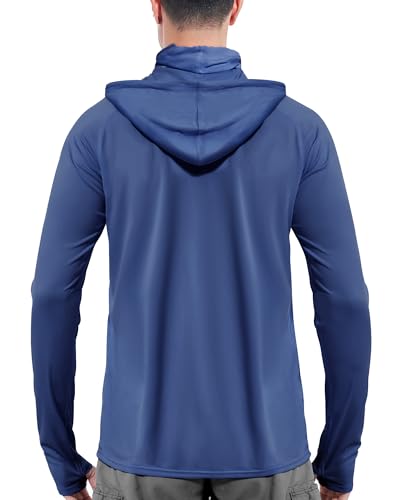 Image of isnowood Sun Shirt UPF 50+ Men's Fishing Long Sleeve UV Protection Hoodie Hiking Rash Guard Swimming Running