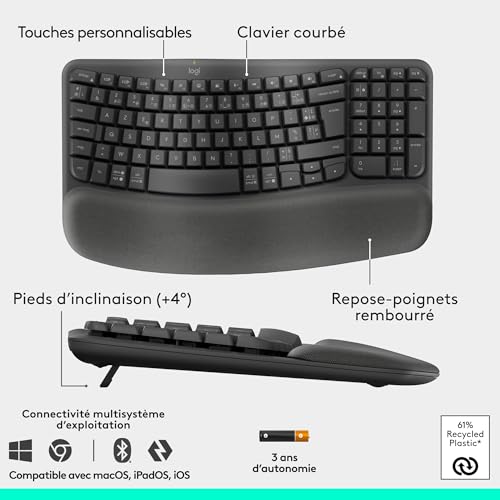 Combo Clavier Et Souris Logitech 920-013632 – Ergonomique Wave Keys Lift - vue 7