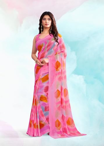 Image of Jaanvi fashion Women's Georgette Saree with Unstitched Blouse Piece