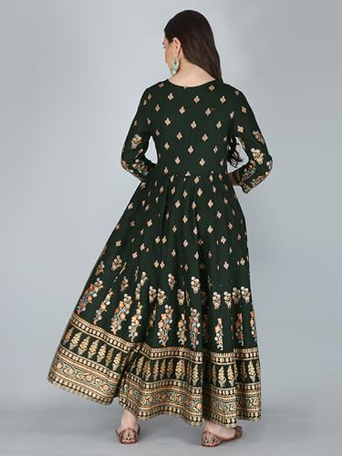 Image of Aj Art Anarkali Kurti for Women and Girls Floral Golden Print Regular Slim Fit Rayon Blue (Set of 1)