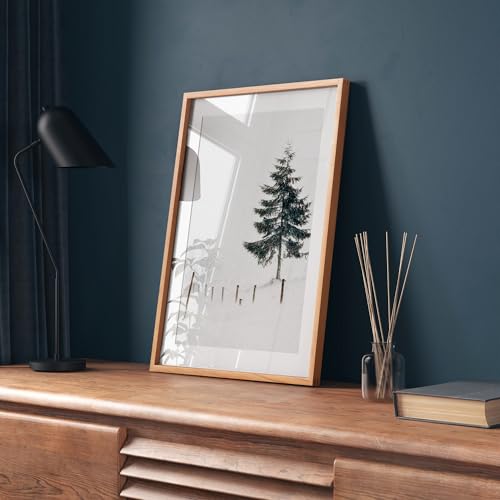 Image of 16 x 20 Picture Frame, USA-Sourced Natural Cherry Wood Photo Collage Frame with HD Tempered Glass, Modern Simple 16x20 Wooden Frame Matted to 11x14, Vertical & Horizontal Wall Hanging Display