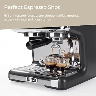 BEEM Espresso Coffee Machine with Grinder and Milk Frother, Barista Style Bean to Cup Coffee and Cappuccino Maker, 30 Grind Settings, Stainless Steel (Espresso Grind Expert)