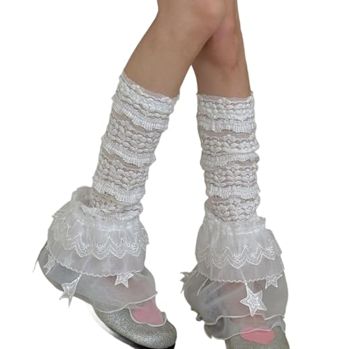 Women's Lace Leg Warmers Summer Gothic Lolita Sheer Polka Dots Leg Socks Layered Ruffle Boot Socks
