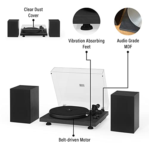 Image of Crosley C62C-BK Record Player with Speakers, Black | 2-Speed Turntable, ATN3600L Audio-Technica Cartridge, Standard 1 /2 inch Mount, Bluetooth In, Matching External Speakers