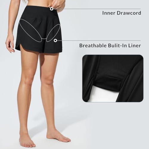 baleaf Women's 4" High Waisted Swim Shorts Quick Dry Board Shorts UPF50+ Swimsuit with Liner and Pockets4