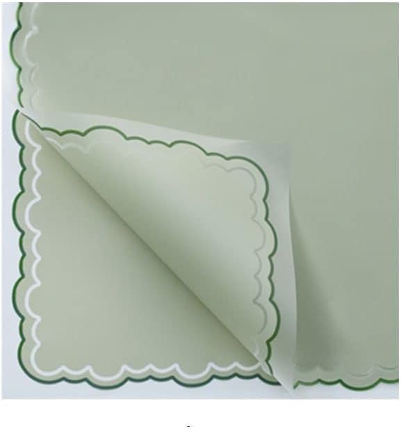 Zarwani - 20 Sheets Korean Style Waterproof Black Bouquet Wrapping Paper (58cm x 58cm, 60 Microns) | Wavy Line Design, Giftwrap for Flowers & DIY Christmas Gift Wrapping Paper (20, Light Green)