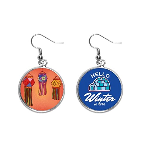 Pendientes de farolillo chino joyería de gota con ilustración de invierno