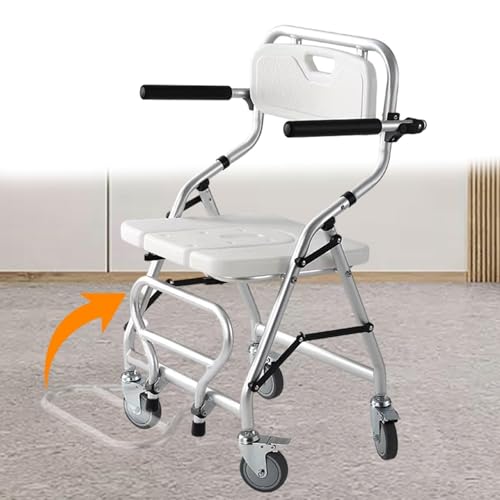 Chaise de douche à roulettes pliable avec repose-pieds 120kg