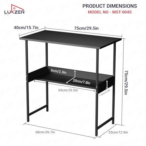 Image of Lukzer Study Desk with Open Storage Shelf | MST-004S /Black & Black | Durable Metal & Wooden Study Table for Home & Office | Space-Saving Laptop /Computer Workstation for Students & WFH (75x40x75 cm)