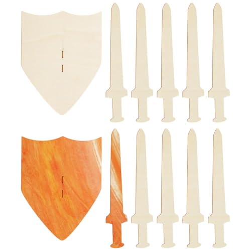 Divertimento magico:questo set di spada e scudo è personalizzato e decorato con stanze in legno. Personalizzazione:fatta da sé! Usa la vernice, decorazioni, pietre preziose, dipingere, eccetera. Per creare una spada perfetta