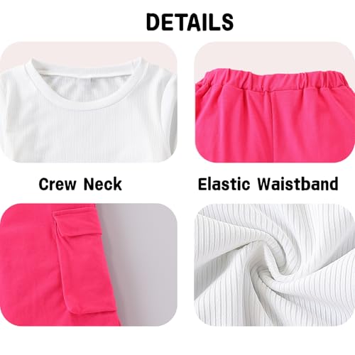 Image of Azmxynol Tween Girls Clothes 2 Piece Outfit T-Shirt Top + Cargo Pants, Teen Girl Trendy Clothing Set, Sizes 7-15 Years