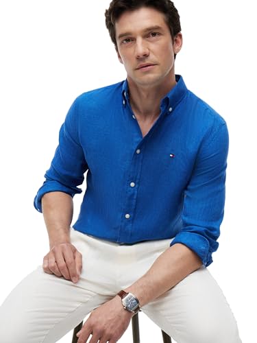 Image of Tommy Hilfiger Men's Long Sleeve Casual Linen Button Down Shirts in Regular Fit