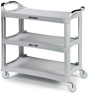 Lakeside Manufacturing 2510 Utility Cart, Plastic, 3 Shelves, 500 lb. Capacity, Light Grey, 16.75 x 29.5-inches